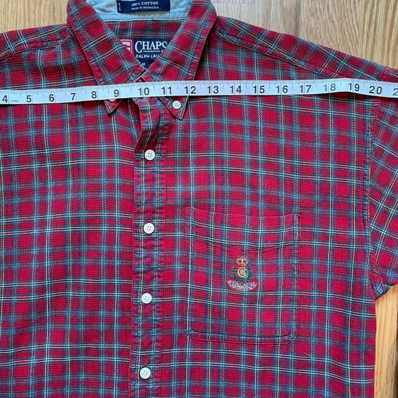Chaps by Ralph Lauren Men's Button Down Short Sleeve Shirt Red Plaid Size Med - Picture 11 of 11